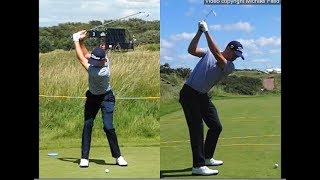 Justin Thomas golf swing  Long Iron faceon amp downtheline July 2017 [upl. by Euqirne]